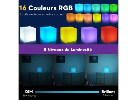 Cube lumineux 16 couleurs sur batterie 25 cm 