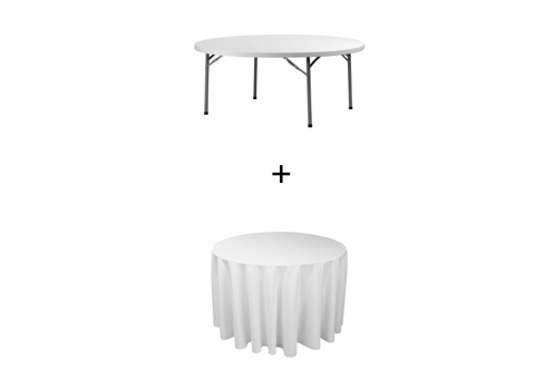 Pack Table ronde Ø 122 cm + Nappe ronde UNIE Blanche 240 cm
