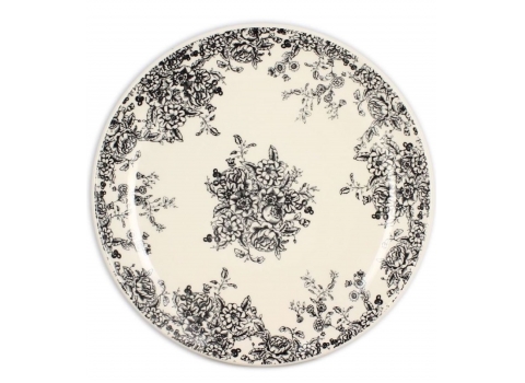 Assiette plate Flowers Vintage en grès décor noir Ø26 