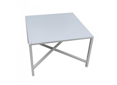 Table de terrasse Blanche 69 x 69 cm + Plateau en métal blanc (Hauteur 74 cm)