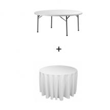 Pack Table ronde Ø 152 cm + nappe ronde UNIE Blanche 280 cm