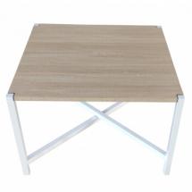 Table de terrasse Blanche 69 x 69 cm + Plateau en Bambou Massif (Hauteur 74 cm)